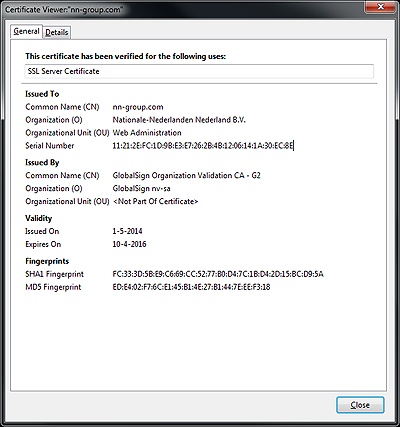 Screenshot of the certificate viewer